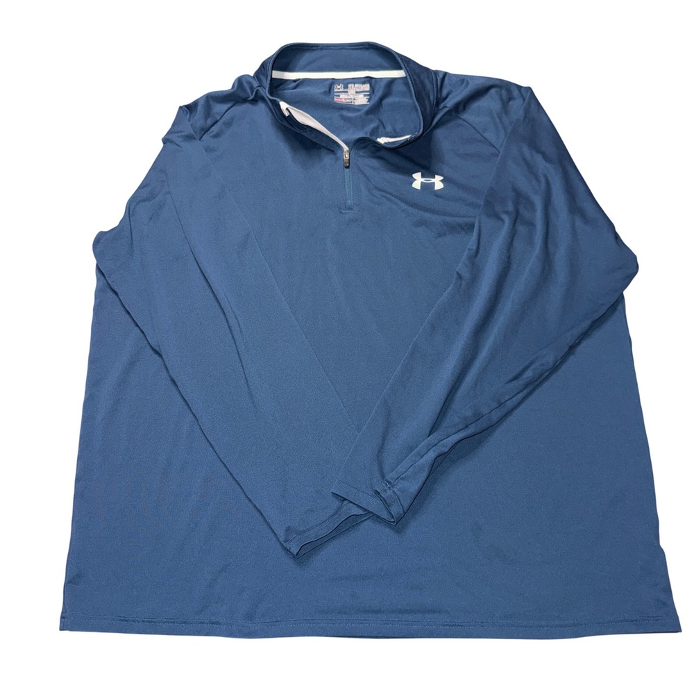 Under Armour Quarter Zip Pullover 2XL Blue HeatGear Loose Fit Long Sleeve Shirt
